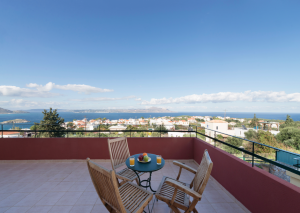 Meerblick von der Terrasse - Anlage mit fünf Villen bei Kalyves auf Kreta zu verkaufen