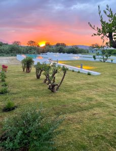 Garten bei Sonnenuntergang – Mikro Livadi Lodges, Episkopi bei Rethymnon