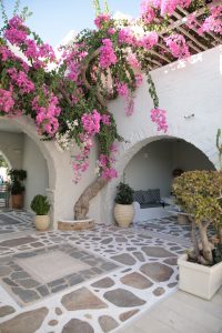 Innenhof mit Bougainvillea – Agia Anna, Naxos